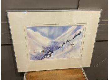 J. Price Signed Watercolor Framed Ski Lift