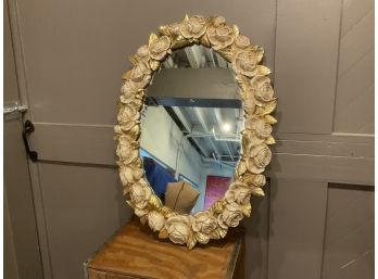 Mid Century ROSE STROCO Floral Gold Oval Wall Mirror