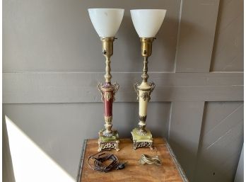 Vintage French Marble Base Lamps X 2  (needs Rewired)