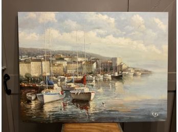 Oil On Canvas 'Sail Boats ' Signed Kiko 2011 Large 34 X45'