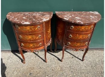 Pair Of Antique Italian Marble Inlaid Marquetry Side Tables  End Tables  Night Stands