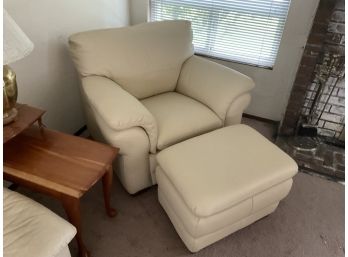 Leather Cream Colored Side Chair And Ottoman