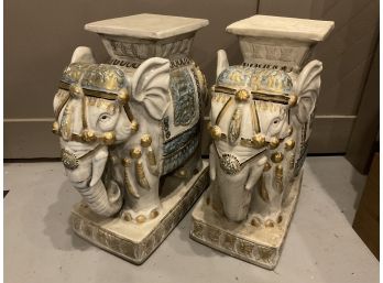 Pair Of Vintage Chinese Elephant White Ceramic Garden Stools