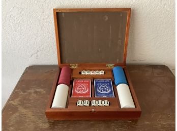 Newer Unused  Poker Chips In Wooden Box