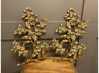 Mid Century Pair SYROCO Wood Flowering. Floral Gold Wall Decor