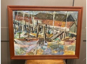 1961 Signed Gouache On Paper Harbor / Sailboats Abstract