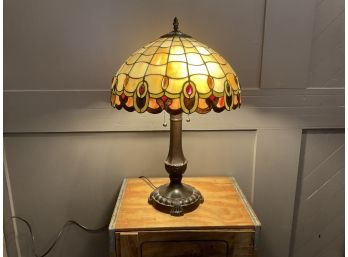 Tiffany STYLE Leaded Stained Glass Desk /Side  Lamp 24' Tall