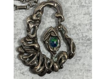 1960s/70s Artist Made Silver Metal And Opal Necklace ( #018)