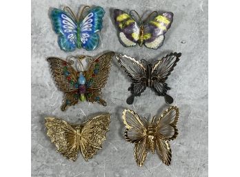 Vintage Butterfly Brooch Pin Lot Of 6 Pins Enameled (#064)