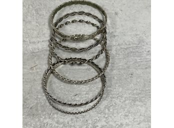 Lot Of 6 Vintage Sterling Silver Twisted Bangle Bracelets , Mexico And Other (#033)