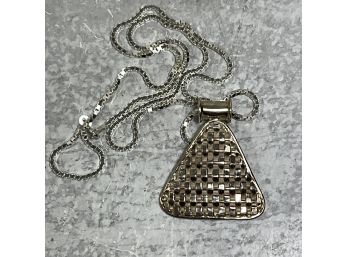 Vintage Mexico 925 Triangle Woven Silver Necklace And Chain (#073)