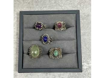 Vintage Lot Of 5 Sterling Silver Rings With Various Stones ( #037)