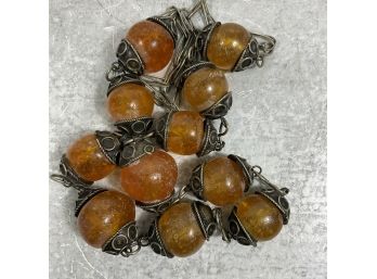 Vintage Ethnic Style Amber And Silver Beaded Long Necklace ( #021)