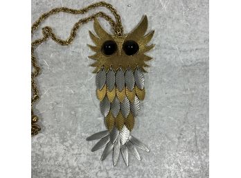 1960s Owl Wiggle Necklace Gold T& Silver Toned (#055)