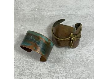 Lot Of Two Vintage 70s Artist Made Copper Cuff Bracelets Size Small (#026)