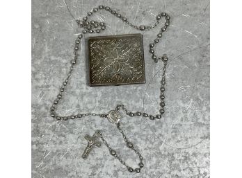 Vintage Sterling Silver Box With Rosary Necklace ( #089)