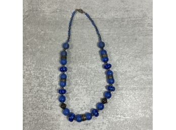 Vintage Blue Glass Beaded Choker Necklace (#038)