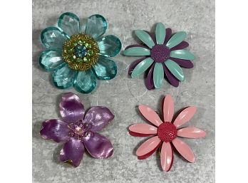 Vintage 1960s Lucite And Metal Flower Brooch Pins Pinks , Light Blue And Purples (#060)