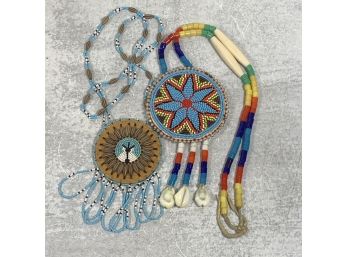 Lot Of 2 Native American Beaded Necklaces  Rainbow, Seeds And Shells (#098)