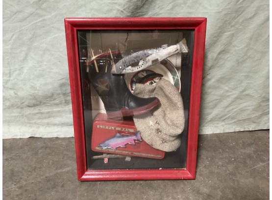 Shadow Box Display With Fishing Souvenirs Fishing Boot & Tool Box (#0052)