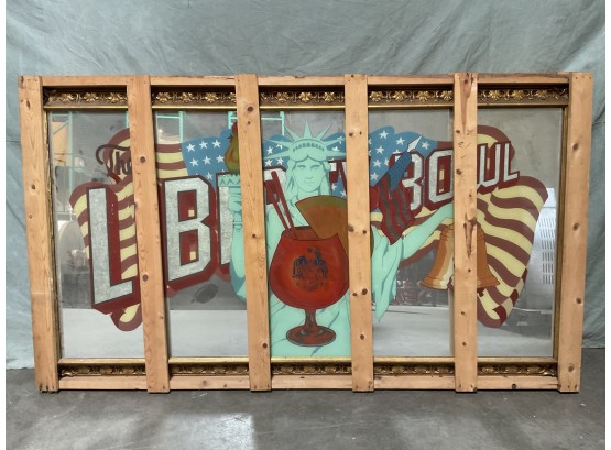 Large Mirrored Bar Back Hand Painted Sign ' Liberty Bowl' Gold Ornate Frame  92' (#0067)
