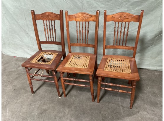 Set Of (3) Antique Chairs Needing New Cane Seats