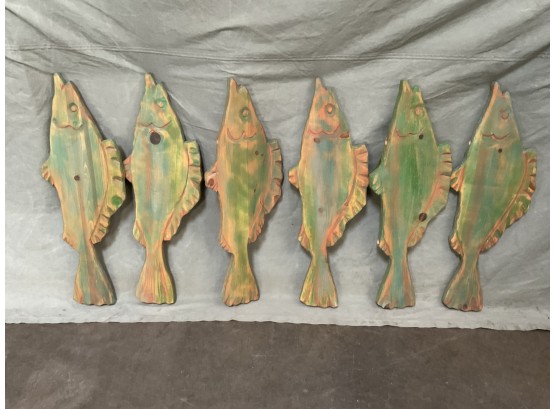 Lot Of Six (6) Hand Carved Pine Rustic Fish (#0091)