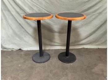 Lot Of Two (2) Round Wood / Formica Tall Bar Tables Heavy Steel Bases (#0100)