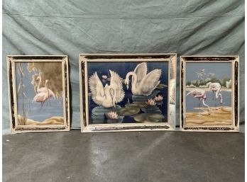 Set Of Three (3) 1950s Turner Prints Flamingos & Swans (#0112)