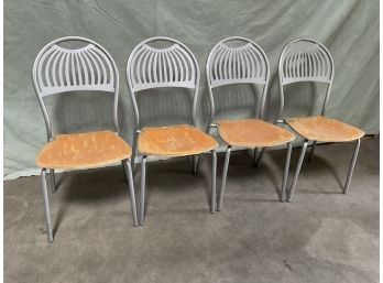 Lot Of 4 Aluminum Chairs W/ Wood Base (#0001)