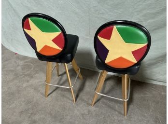 Pair Of (2) Vintage 1960s 70s  Rainbow Vinyl Star Backed Bar Stool Gasser Chair Co.(#0023)