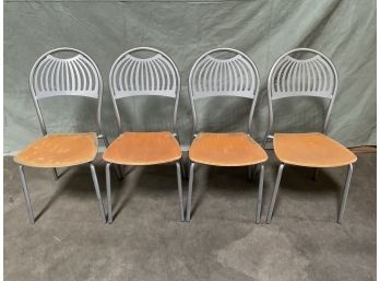 Lot Of 4 Aluminum Chairs W/ Wood Base (#0004)