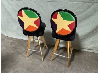 Pair Of (2) Vintage 1960s 70s  Rainbow Vinyl Star Backed Bar Stool Gasser Chair Co. (#0025)
