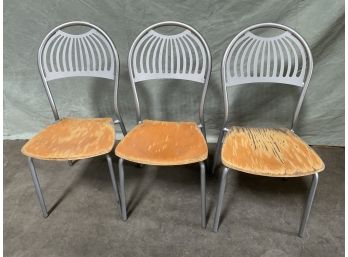 Lot Of 3 Aluminum Chairs W/ Wood Base (#0005)