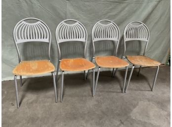 Lot Of 4 Aluminum Chairs W/ Wood Base (#0002)