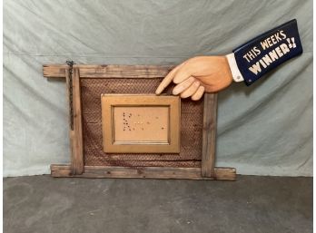 Vintage Sign ' This Weeks Winner' Hand Pointing On Bulletin Board (#0079)