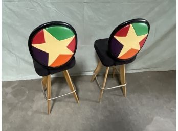 Pair Of (2) Vintage 1960s 70s  Rainbow Vinyl Star Backed Bar Stool Gasser Chair Co. (#0024)