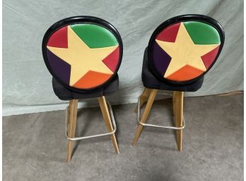 Pair Of (2) Vintage 1960s 70s  Rainbow Vinyl Star Backed Bar Stool Gasser Chair Co. (#0027)