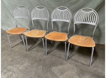 Lot Of 4 Aluminum Chairs W/ Wood Base (#0003)