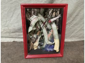 Shadow Box Display With Fishing Souvenirs Fishing Pole Jim Beam Bottle Lures  (#0055)