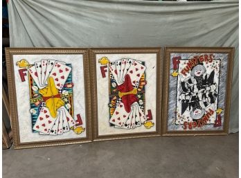 Lot Of 3 Pieces Of Framed Artwork On Canvas W/ Wood Gold Frames ( #0111)