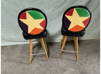 Pair Of (2) Vintage 1960s 70s  Rainbow Vinyl Star Backed Bar Stool Gasser Chair Co.(#0022)