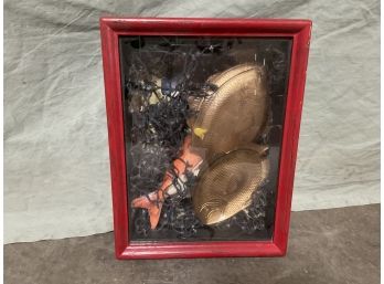 Shadow Box Display With Fishing Souvenirs Gold Fish And Net (#0052)