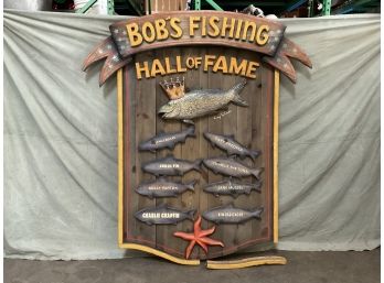 Vintage Sign ' Bobs Fishing Hall Of Fame' Wooden Handmade Fish (#0096)