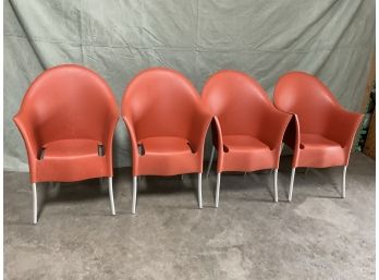 Set Of (4) Philippe Starck 'Lord Yo'  Made In Italy Orange Plastic Patio Garden Armchairs (#0020)