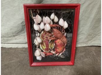 Shadow Box Display With Fishing Souvenirs Lobster And Hanging Shells  (#0054)
