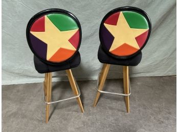 Pair Of (2) Vintage 1960s 70s  Rainbow Vinyl Star Backed Bar Stool Gasser Chair Co. (#0026)