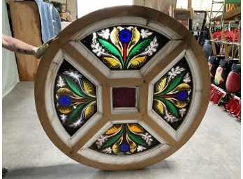 LARGE Architectural Salvage Round Stained Glass Window Floral Design 63' LOT A  (#0057)