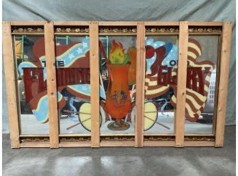 Large Mirrored Bar Back Hand Painted Sign ' The Flaming Glory' #2 Gold Ornate Frame  92' (#0066)