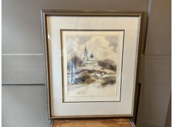 Russian Winter Watercolor Signed In Pencil (#054)